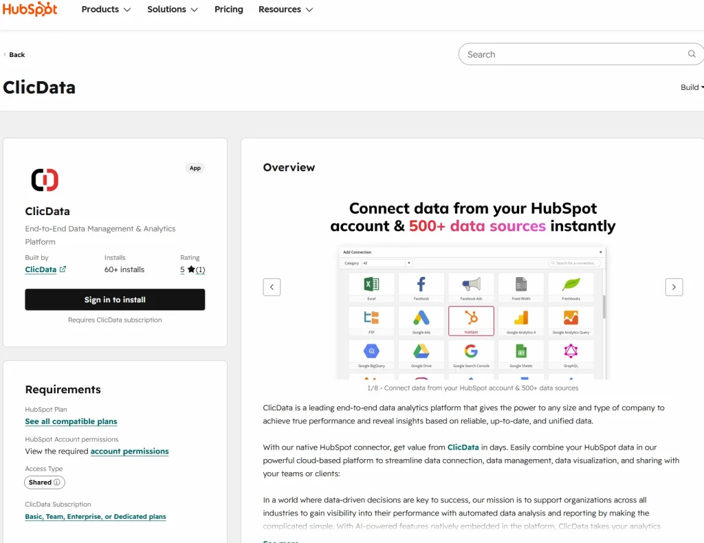 hubspot clicdata marketplace