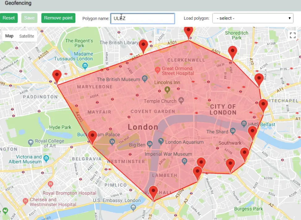 London ULEZ map with marked boundary.