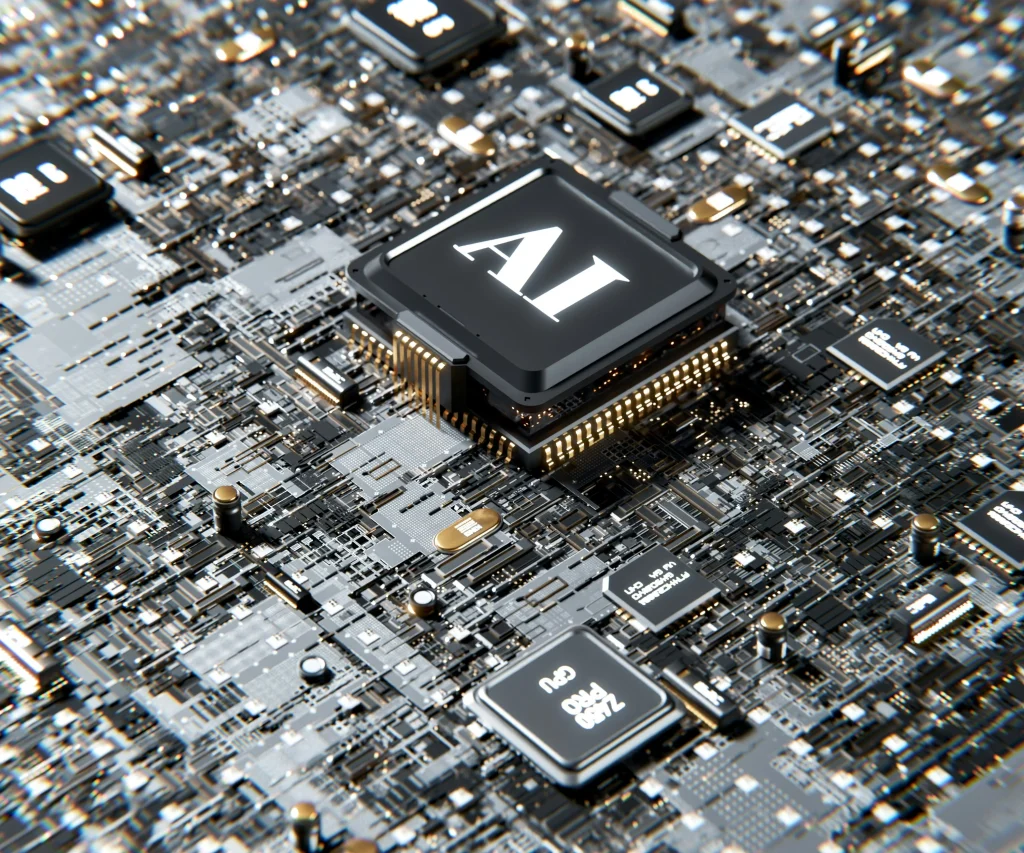 AI processor chip on a circuit board.