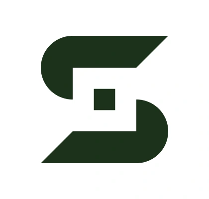 Stylized green S logo with square center
