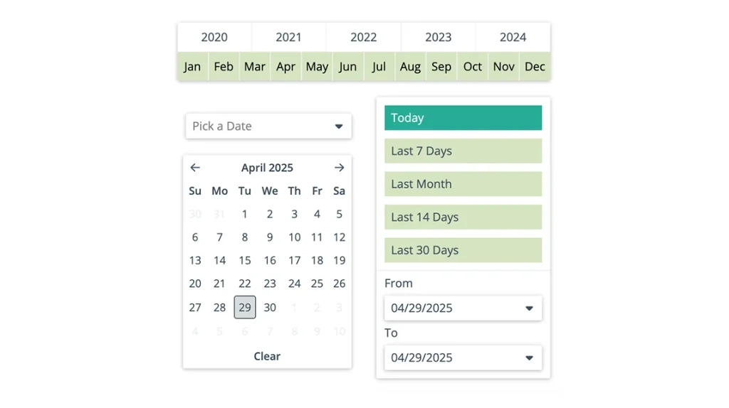 Date selection calendar interface for April 2025.