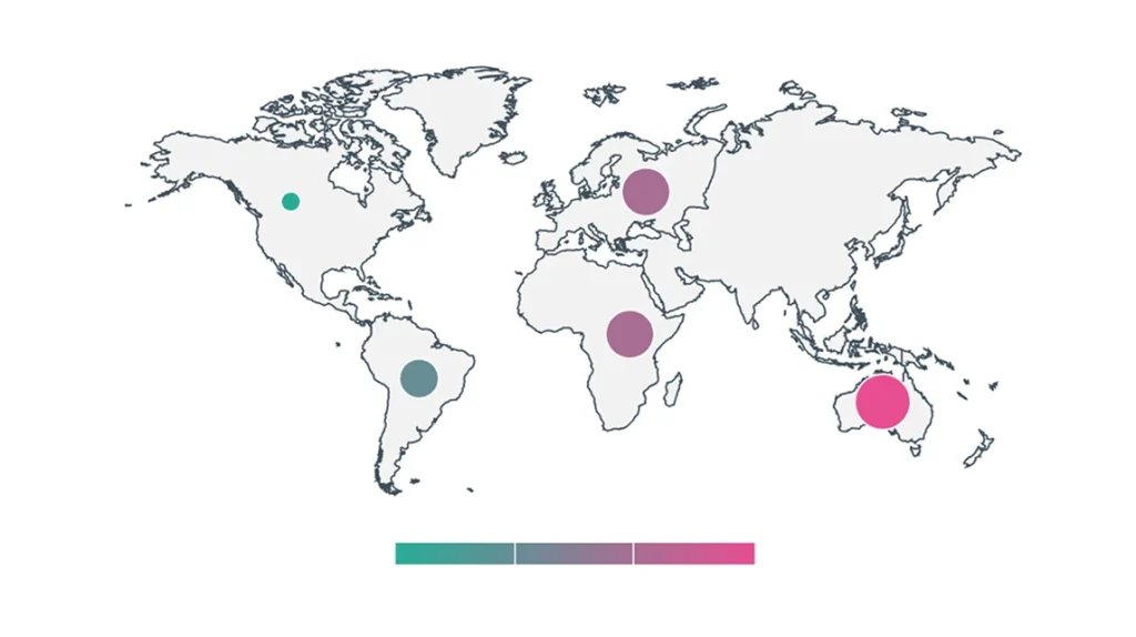 World map with colorful data points.