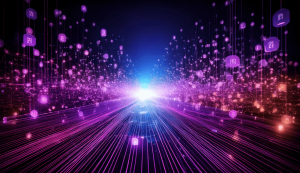 Abstract futuristic digital data stream illustration.