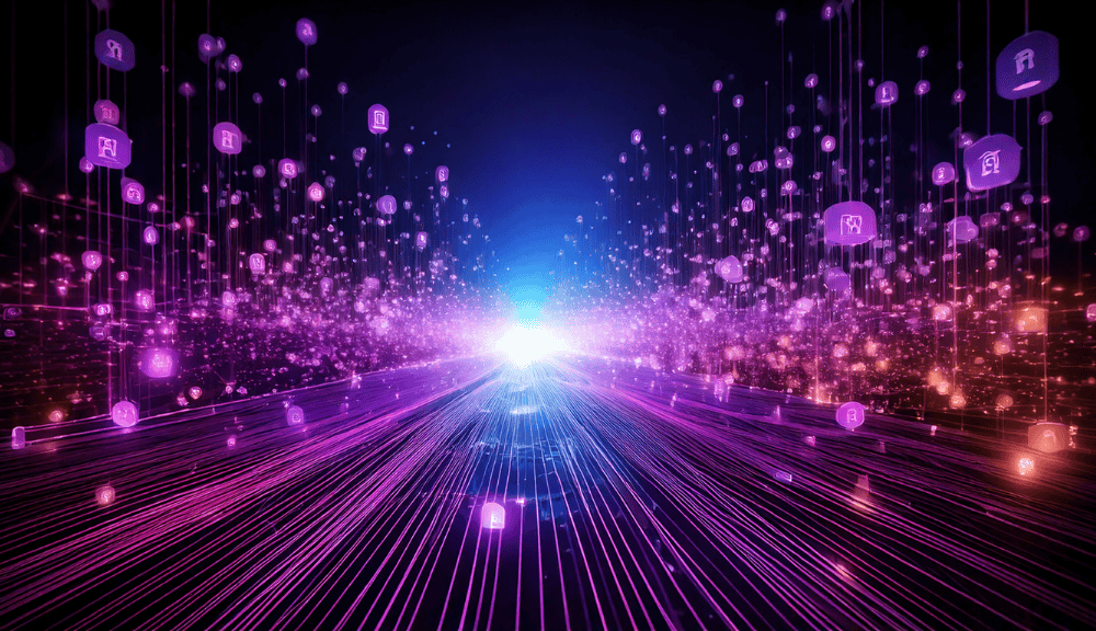 Abstract futuristic digital data stream illustration.