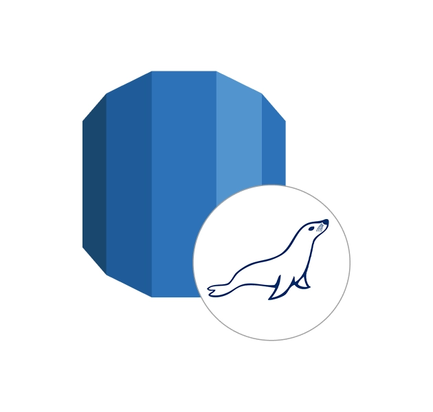 Blue database icon with seal symbol.