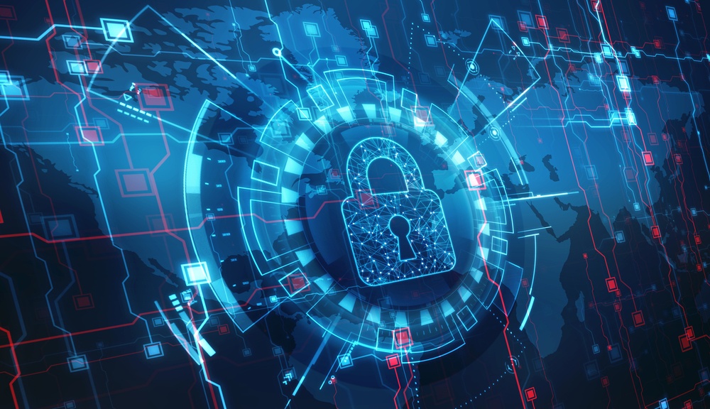 closed padlock on digital background, technology security concep