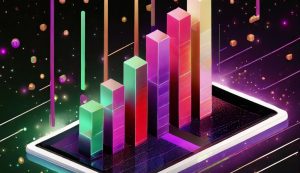 Colorful 3D bar graph on digital tablet