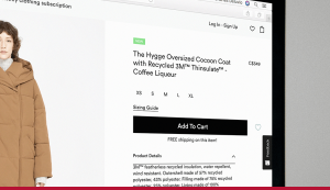 Hygge Oversized Cocoon Coat product page on laptop.