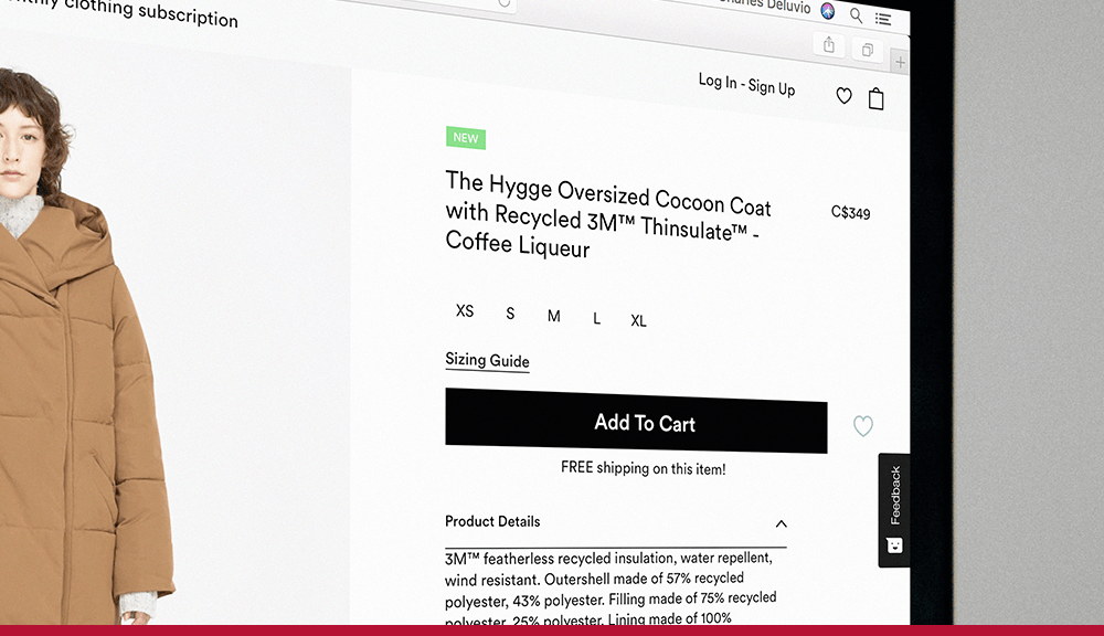 Hygge Oversized Cocoon Coat product page on laptop.