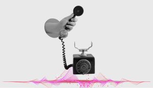 Vintage telephone with colorful sound waves