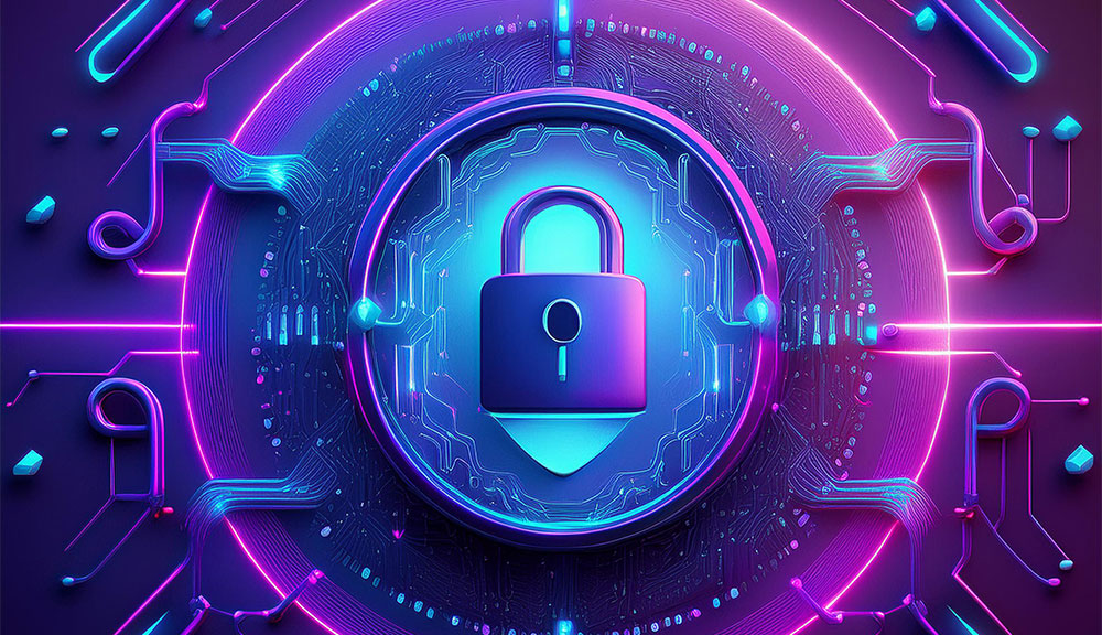 Glowing digital lock representing cybersecurity.