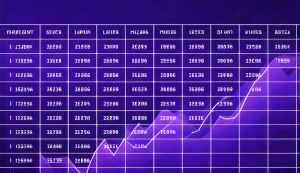 Purple financial data chart with upward trend.