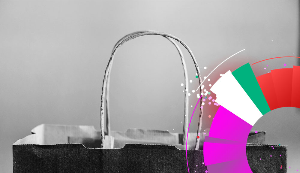 Shopping bag with colorful graph overlay
