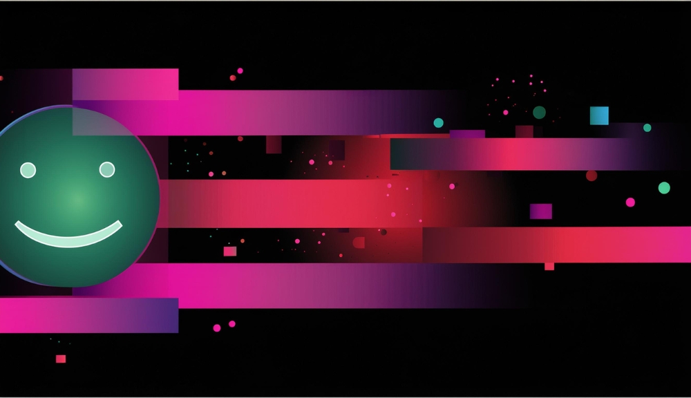 Abstract digital art with smiling face and colors