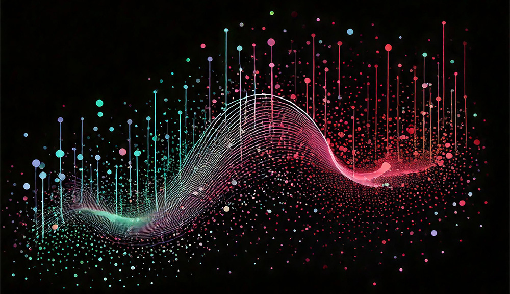 Colorful abstract wave of dots and lines