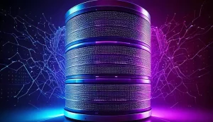 Futuristic data server with neon lights