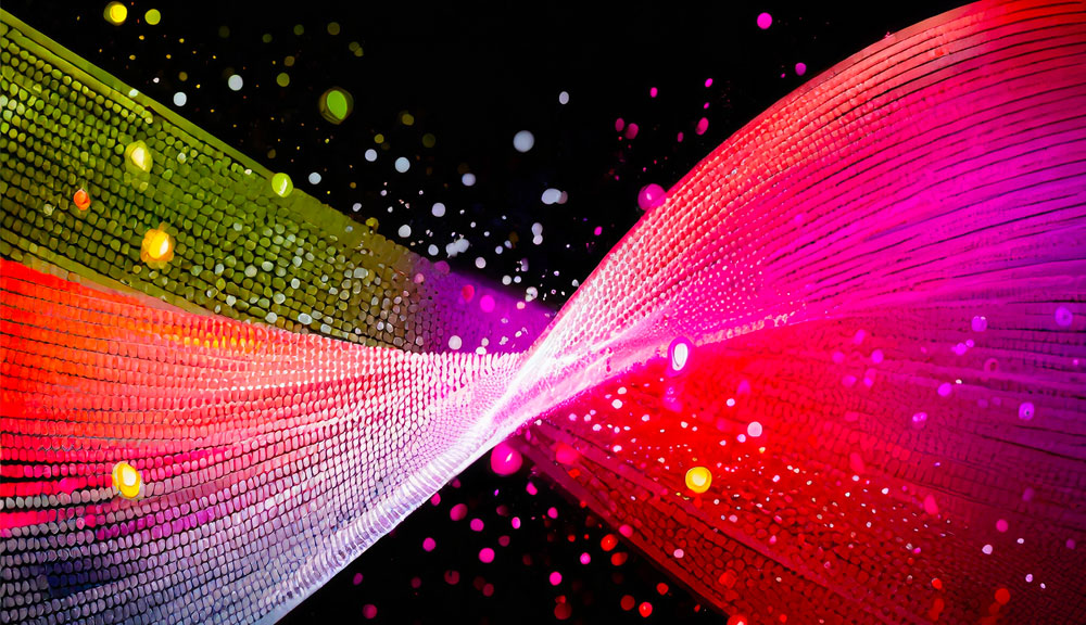 Colorful abstract light waves with particles