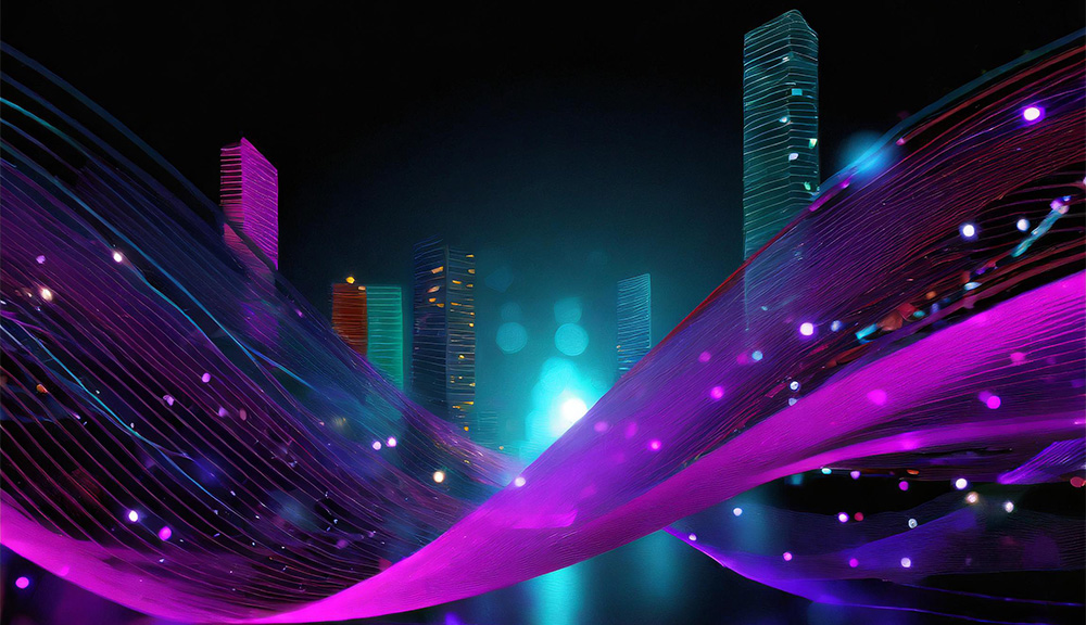 Colorful abstract cityscape with futuristic lights