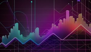 Colorful bar and line graph on dark background.