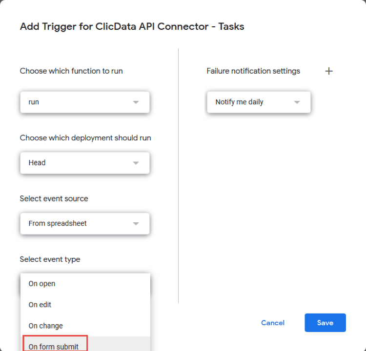 Blog Google Sheet Clicdata Connection Step9
