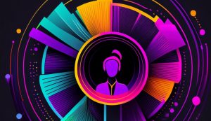 Colorful abstract data visualization with central figure