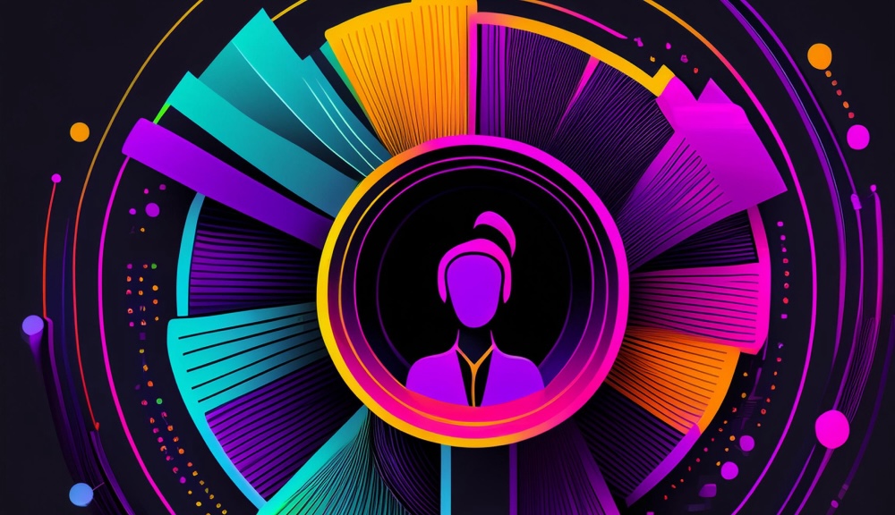 Colorful abstract data visualization with central figure