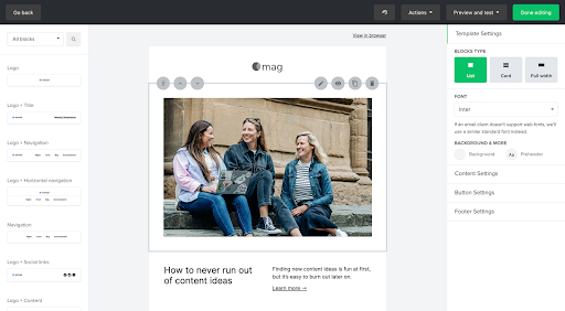 building email newsletters interface