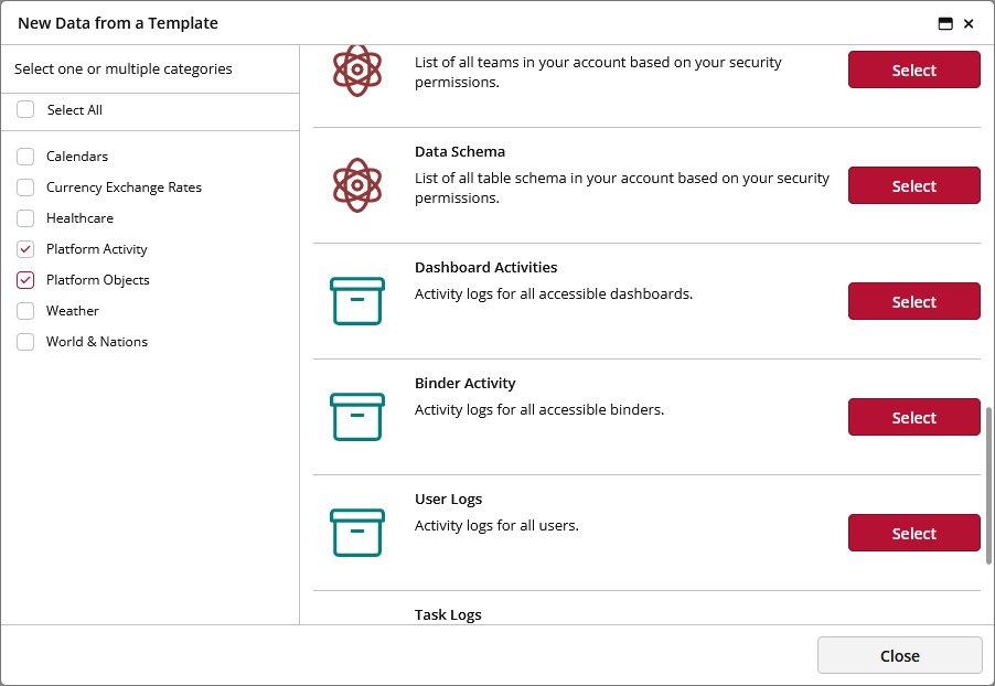clicdata activity templates