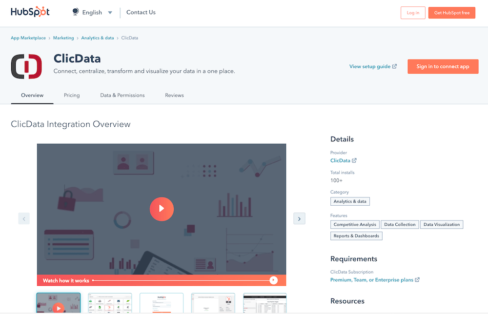Clicdata Hubspot Marketplace