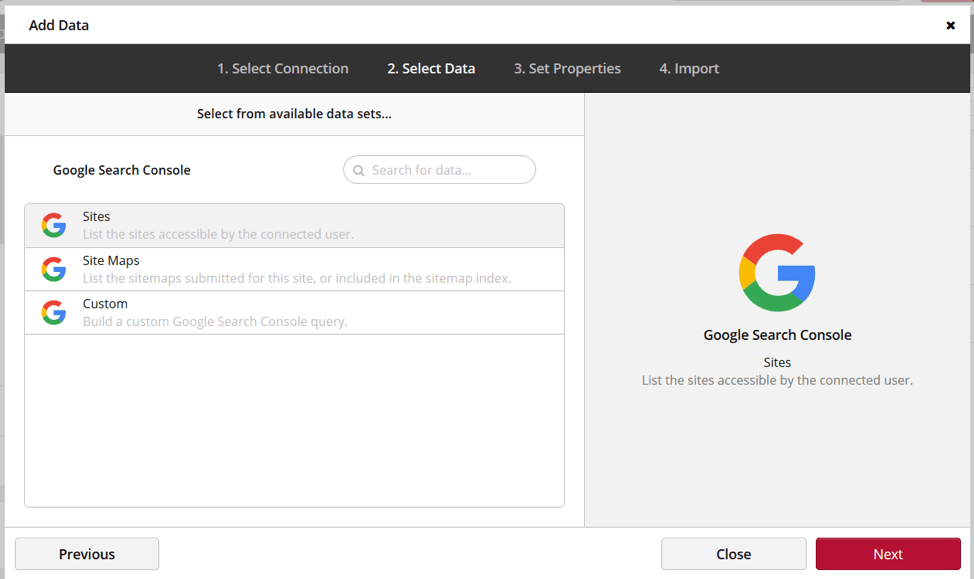 Connecting Google Search Console Clicdata