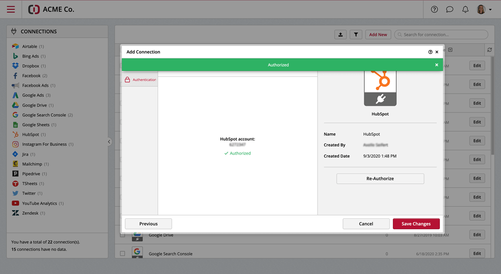 Connection Hubspot Clicdata Completed