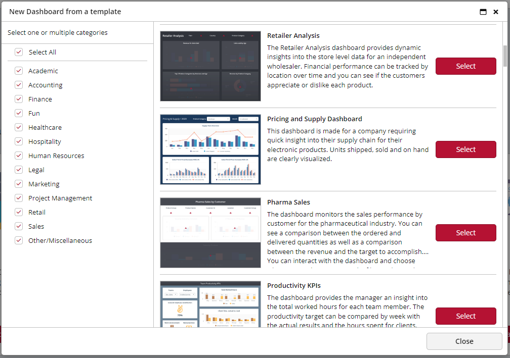 create new dashboard from template