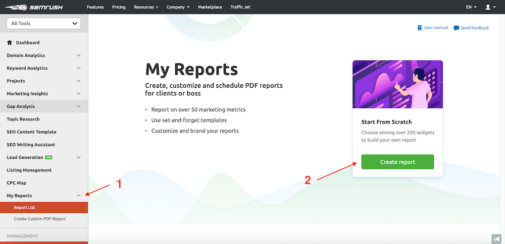 Create Social Media Report Semrush