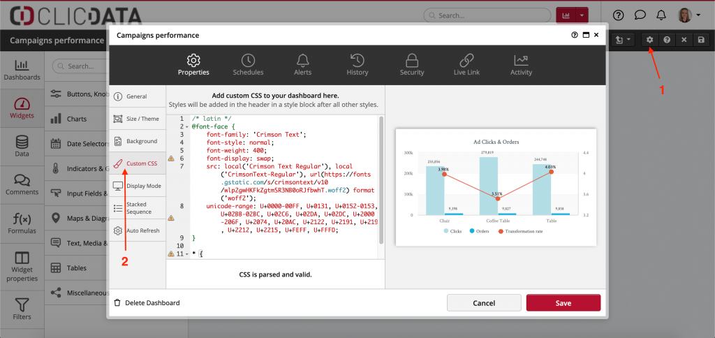 Custom Css Dashboard Clicdata
