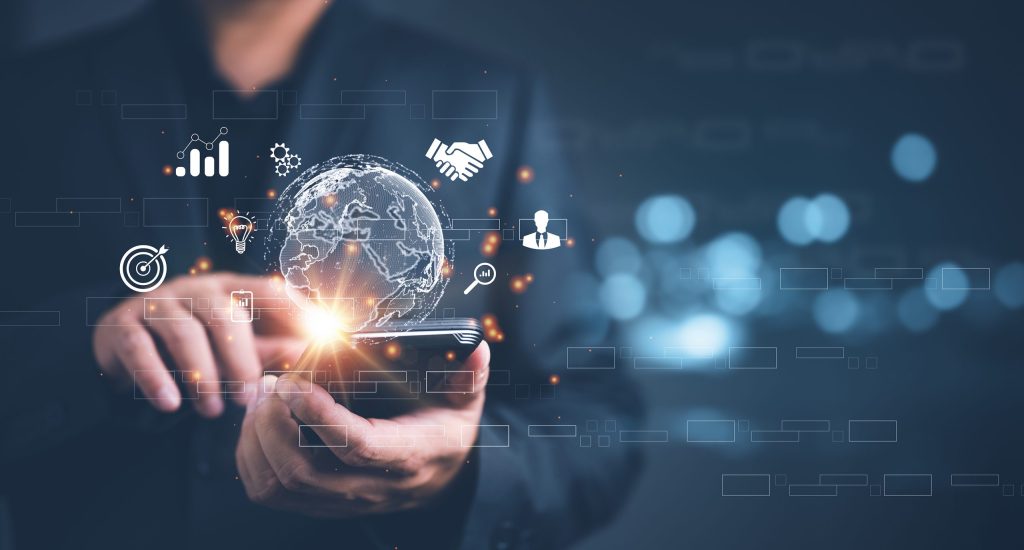 businessman using mobile smart phone. business global internet c