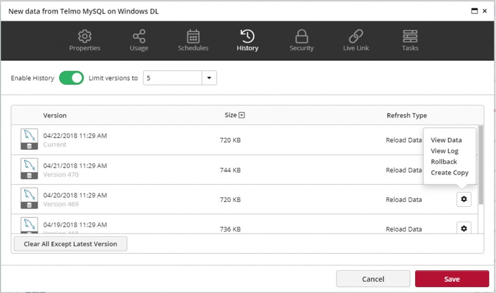 Data Versioning Restore Clicdata