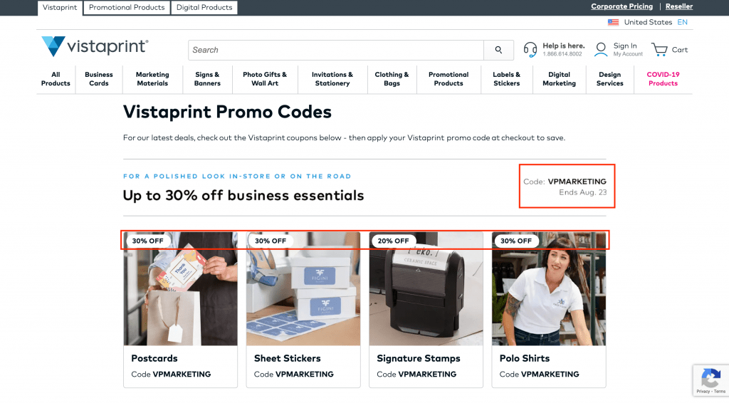Example Landing Page Promotional Code