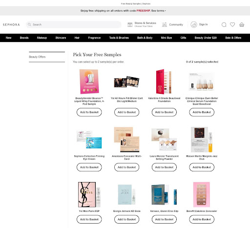 free sample example sephora gain email adresses