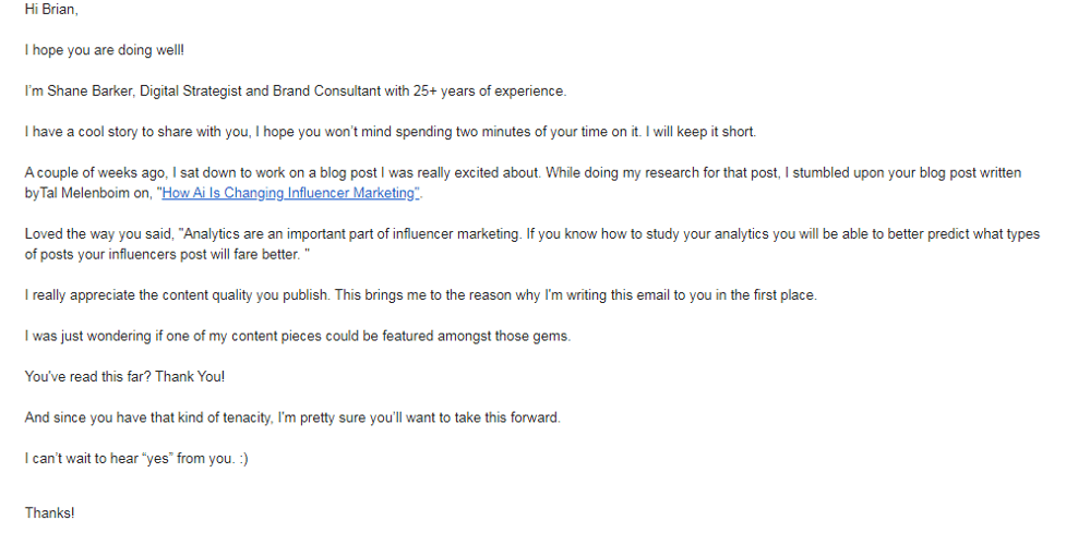 Guest Post Outreach Email Example