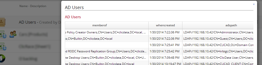 LDAP Users imported into ClicData