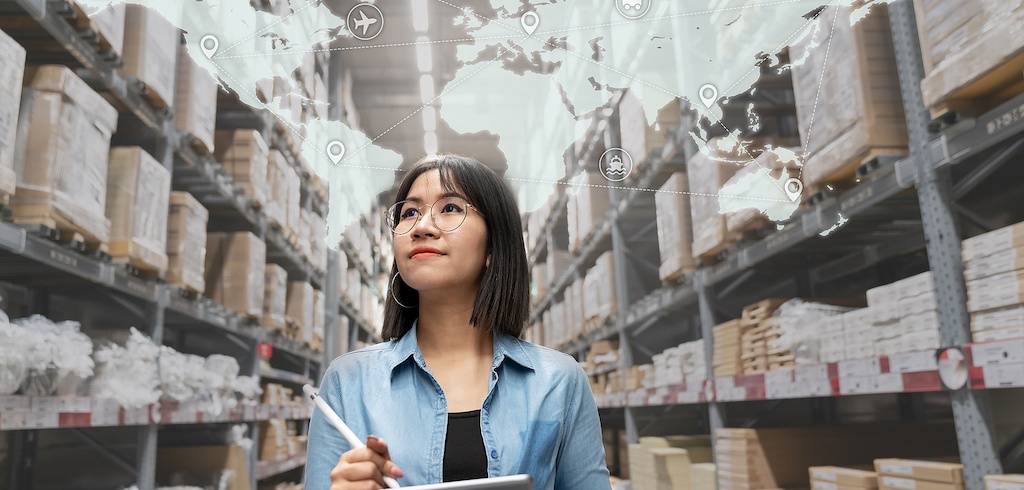 young attractive asian manager woman looking, picking, replemishment, receiving inventory at store w