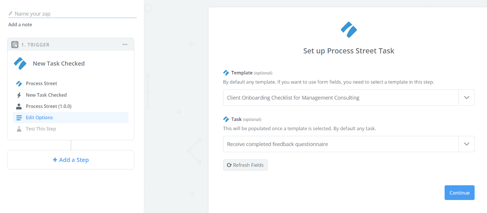 Options integration Zapier and Process Street