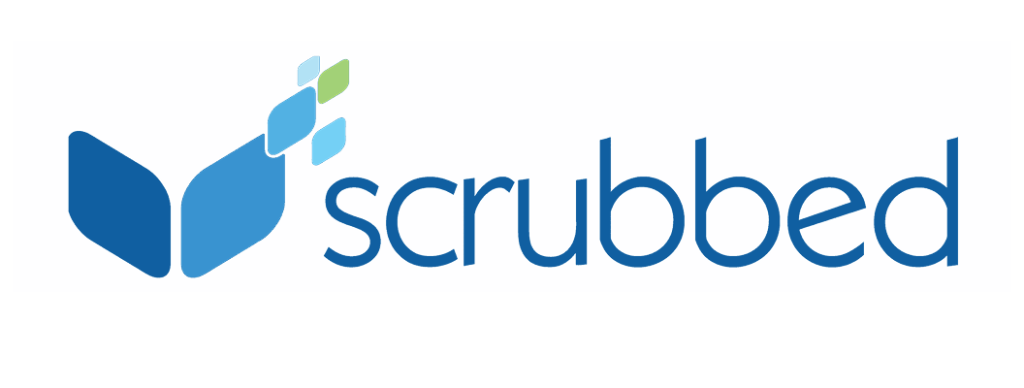 Scrubbed company logo with blue and green design.