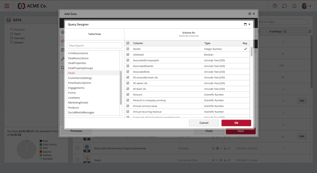 Select Tables From Hubspot