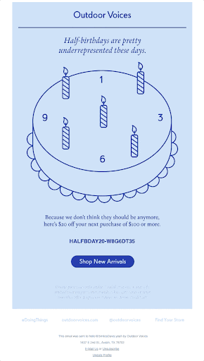 unique marketing email trigger for half birthday