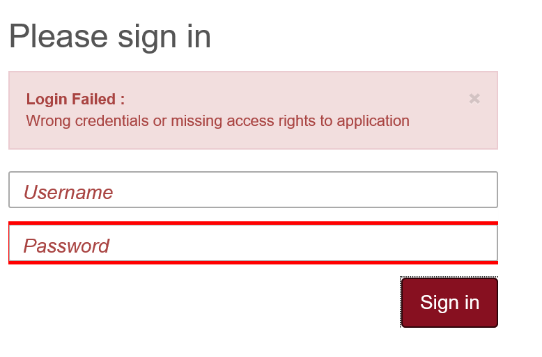 wrong login
