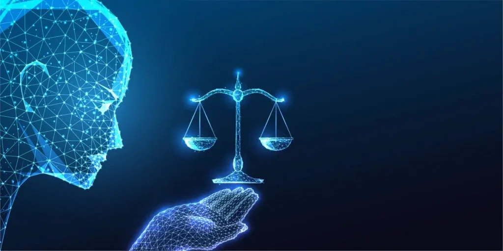 Digital scales and face in blue wireframe