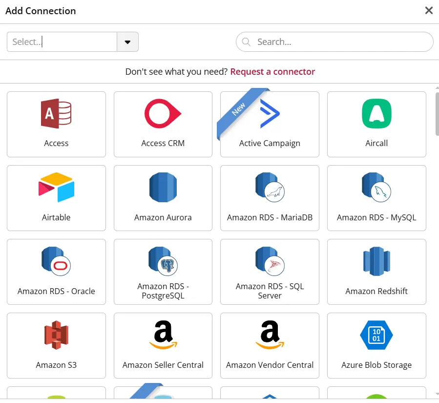 Add connection list with various software options.