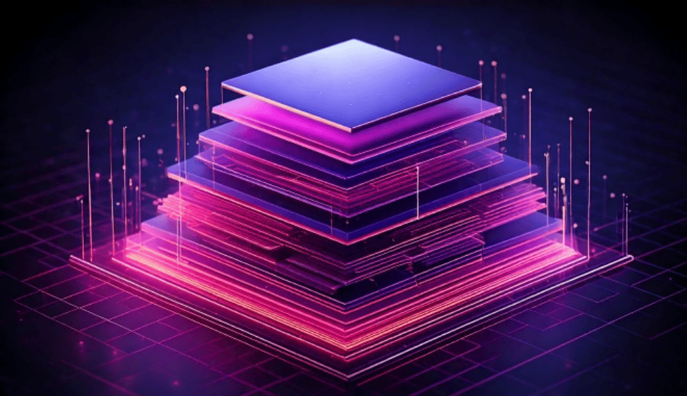 Futuristic glowing stacked layers illustration