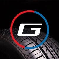 Tire with G logo and red-blue circle.